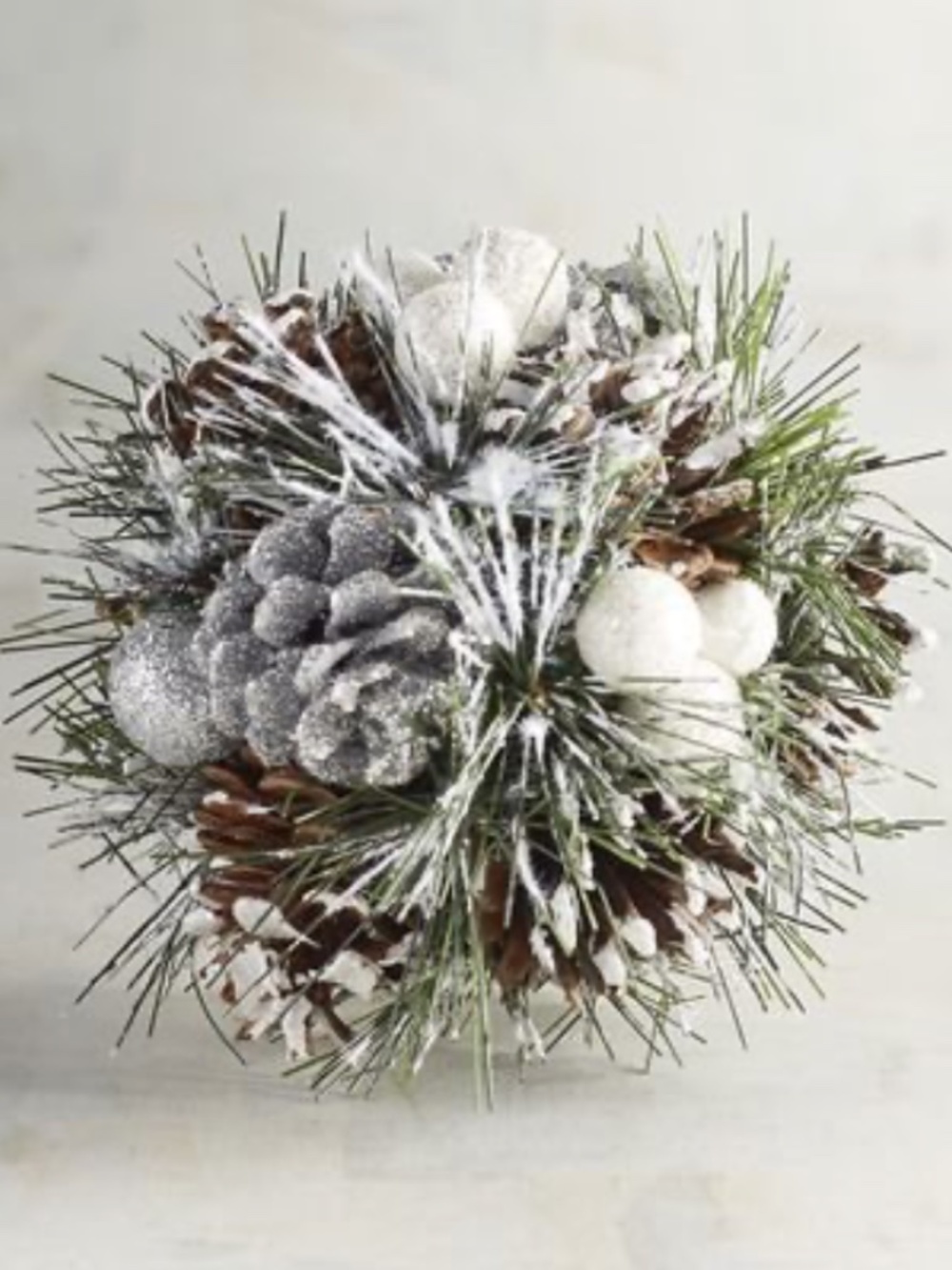 Frosted Pine Needle & Pinecone Decorative Sphere
